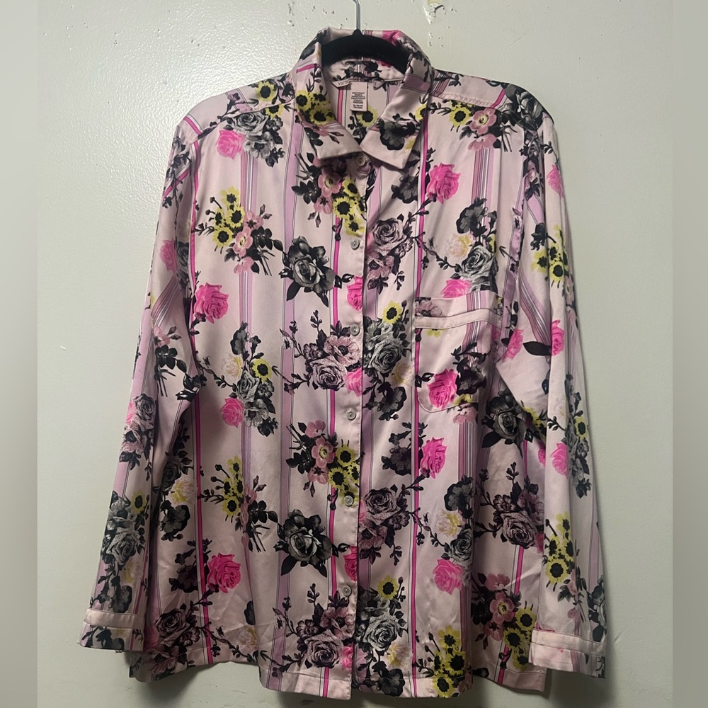 Victoria Secret Floral Button-Up intimate‎ loungewear sleepwear shirt size XL